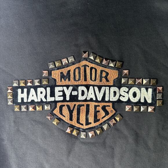 Harley Davidson Hoodie Sweatshirt Womens Large Black Full Zip Studded Logo Biker - Picture 5 of 7